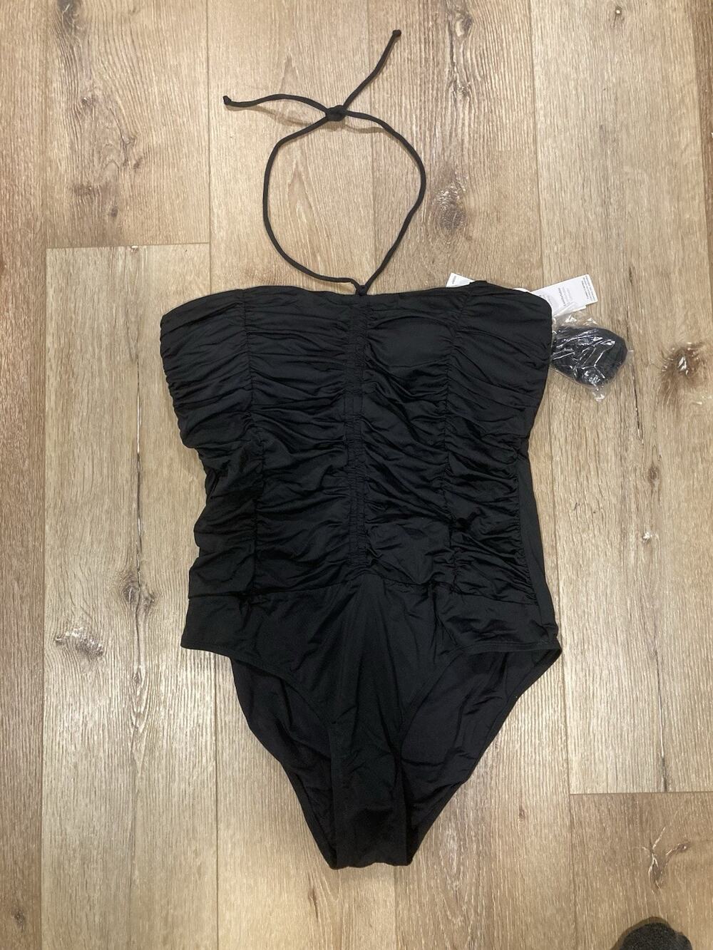 NWT Jantzen Ruched Black Swim/Bathing Suit UPF Tummy Control Removable Straps 14